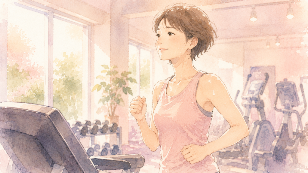 30代女性が週1のジムで汗を流しすっきりしている様子