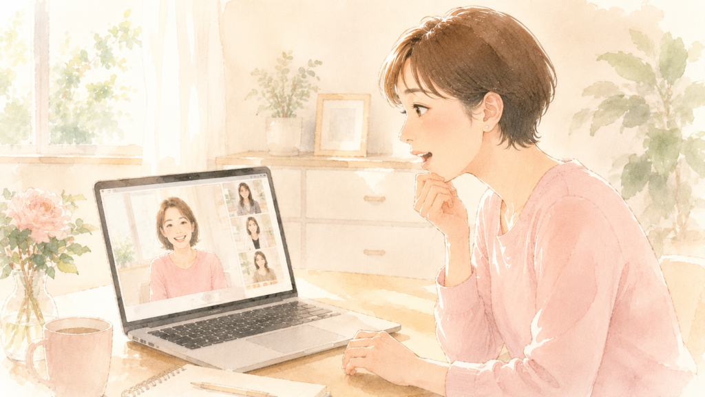 30代女性がオンライン講座で体型を戻すきっかけを見つけている様子