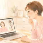オンライン講座やサロンの画面を見る女性