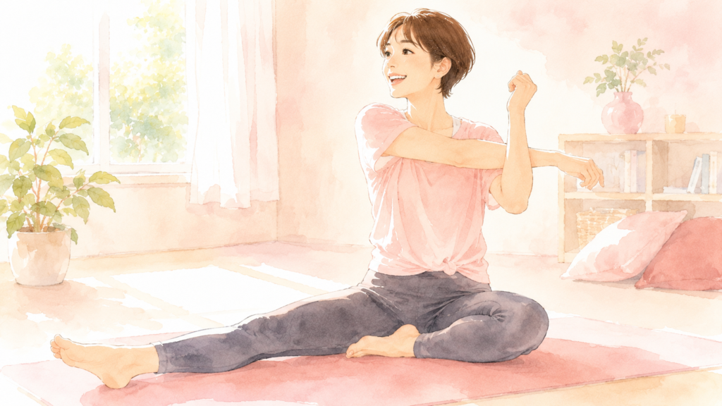 軽やかにストレッチやエクササイズをする女性